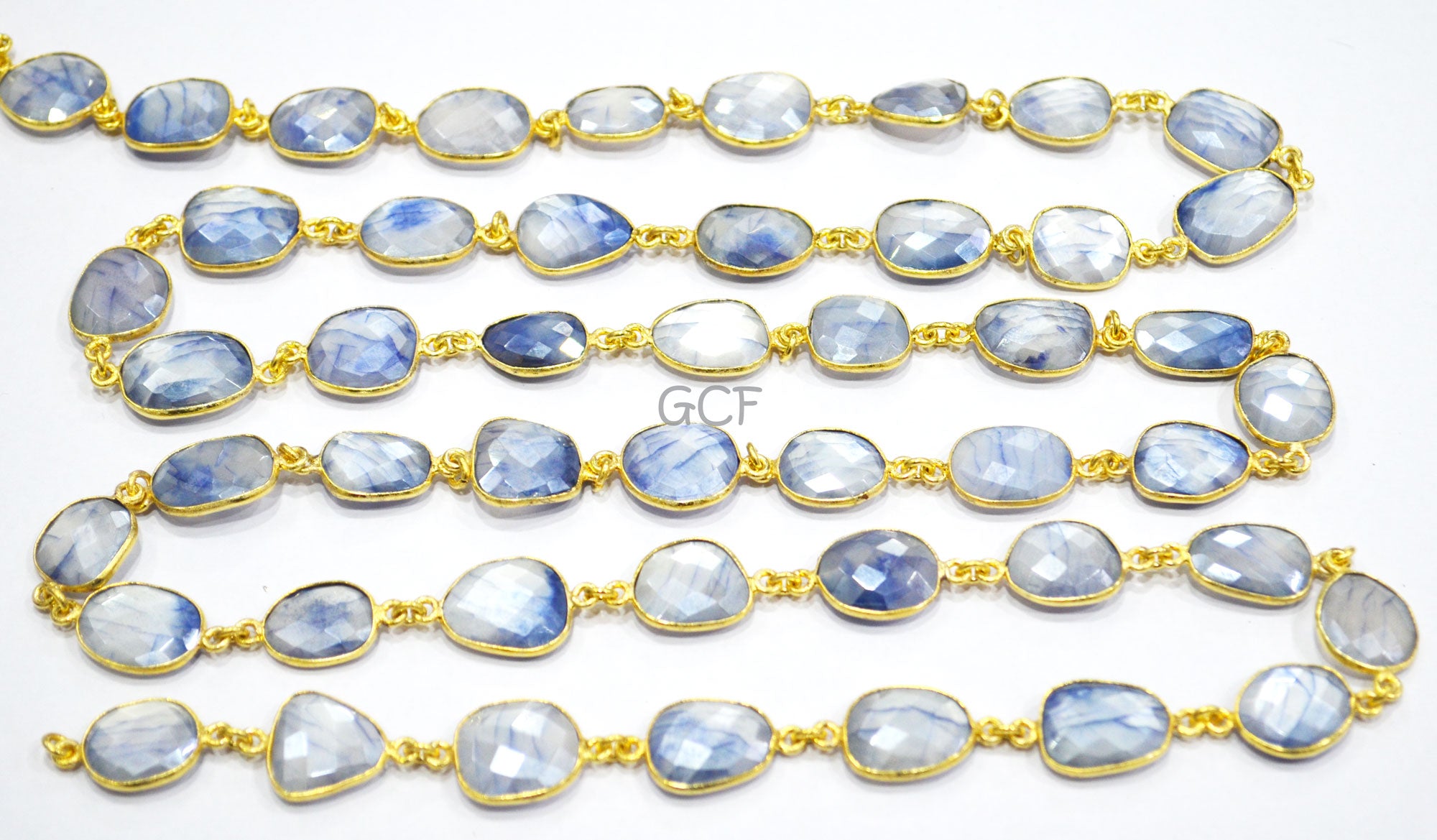 Silverstein Sapphire Color Moonstone Faceted Connector Chain,Sapphire Color Moonstone Free Form Chain,Sold By Foot,10x13 - 14x16 mm ,RB-6984
