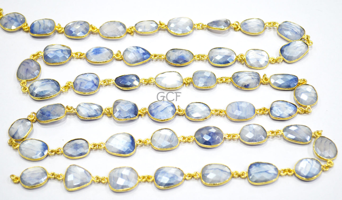 Silverstein Sapphire Color Moonstone Faceted Connector Chain,Sapphire Color Moonstone Free Form Chain,Sold By Foot,10x13 - 14x16 mm ,RB-6984