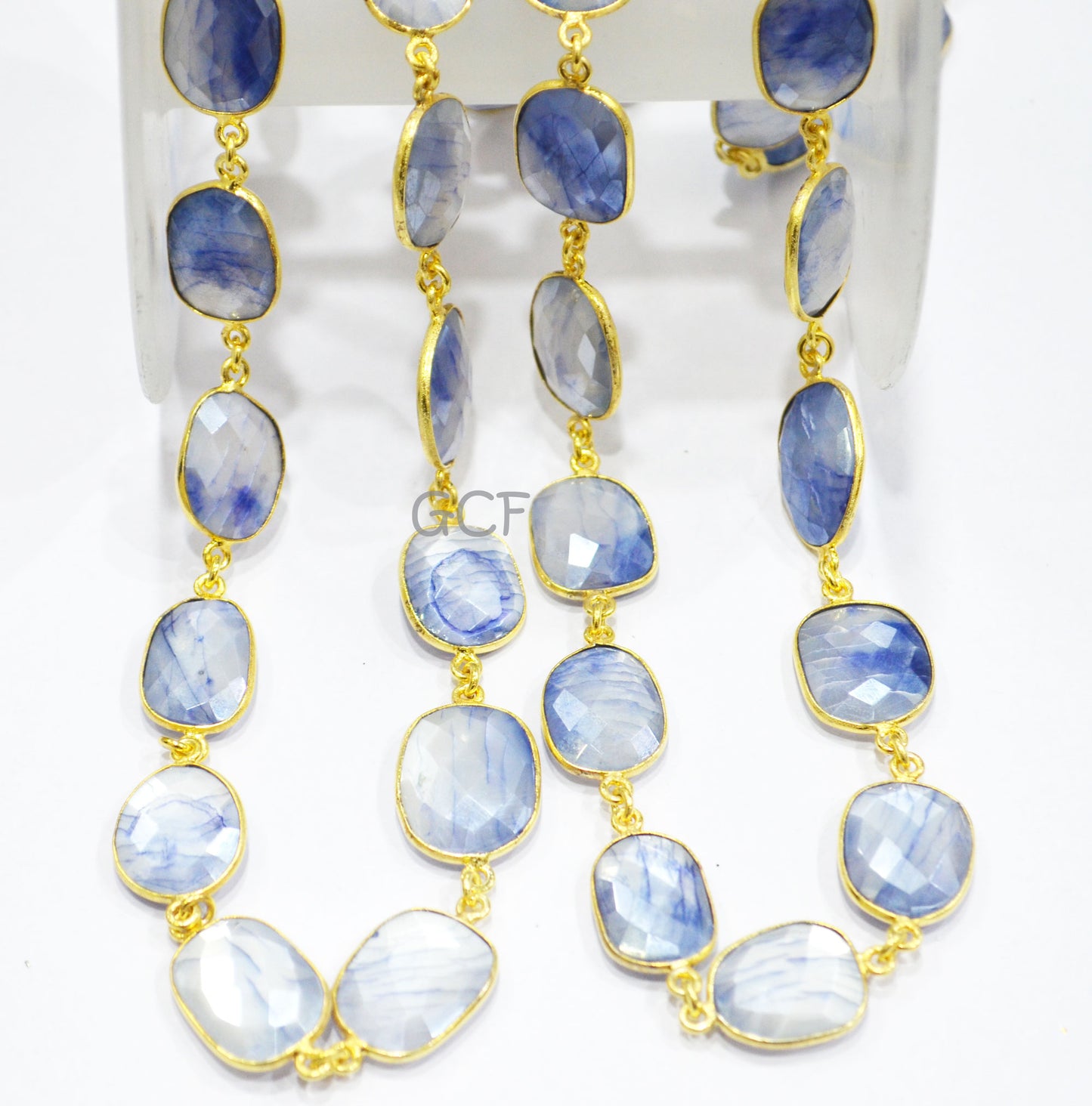 Silverstein Sapphire Color Moonstone Faceted Connector Chain,Sapphire Color Moonstone Free Form Chain,Sold By Foot,14x16 - 16x20 mm ,RB-6985