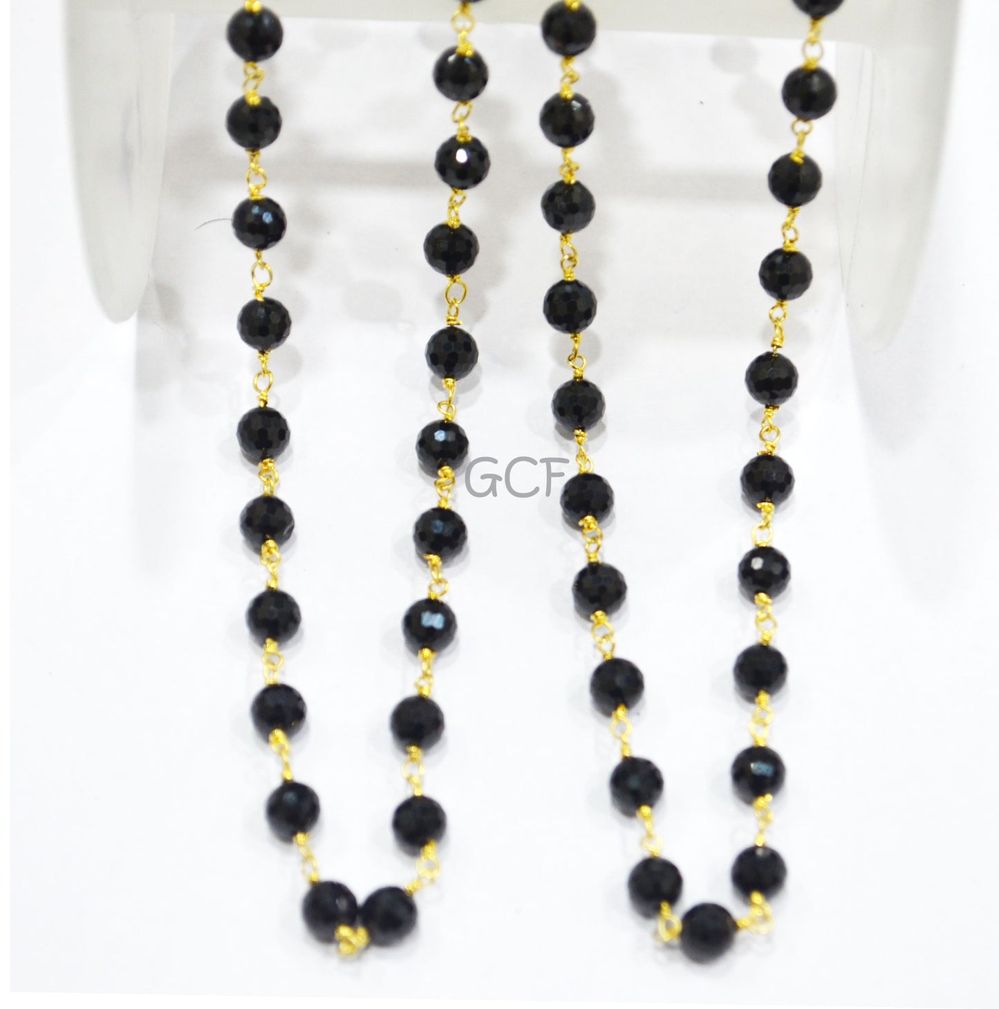 Black Spinel Rosary Beaded Chain , Black Spinel , Black Diamond Look Football Cutting Wire Wrapped Chain , 6 mm , RB-6988