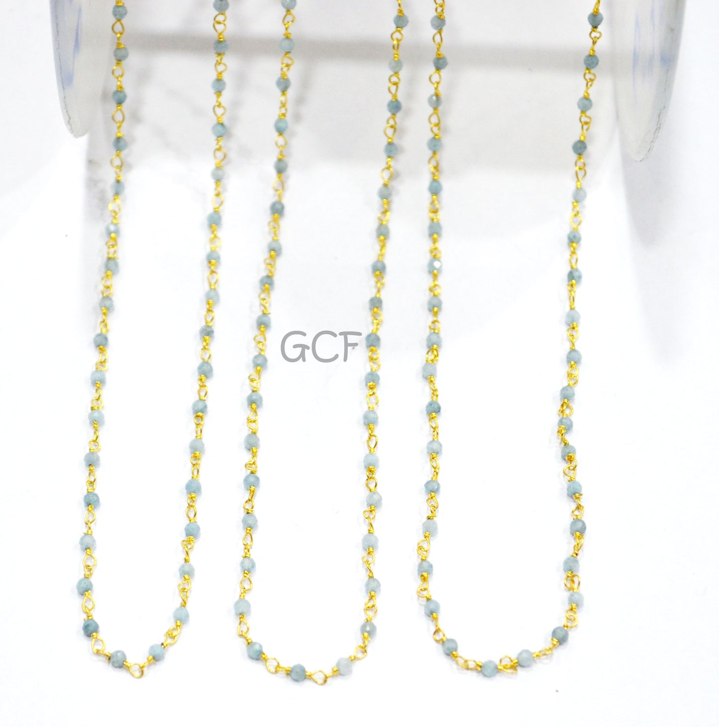Milky Aquamarine Faceted Round Shape Rosary Beaded Chain , Milky Aquamarine Round Shape Wire Wrapped Chain , 2 mm , RB-6989