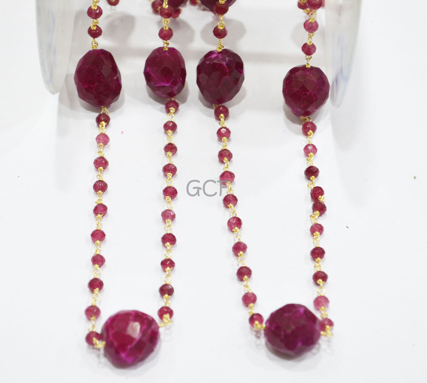 Ruby Jade Faceted Rondelle Shape Rosary Beaded Chain , Dyed Ruby Faceted Nuggets Wire Wrapped Chain , 4 mm , RB-6990