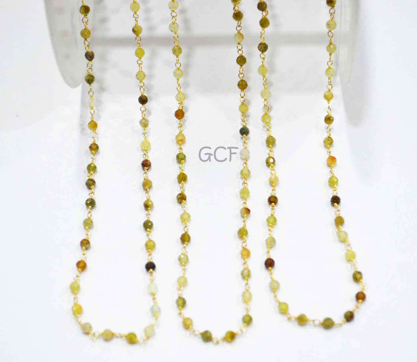 Grossular Garnet Faceted Round Shape Rosary Beaded Chain , Grossular Garnet Round Shape Wire Wrapped Chain , 3 mm , RB-6992