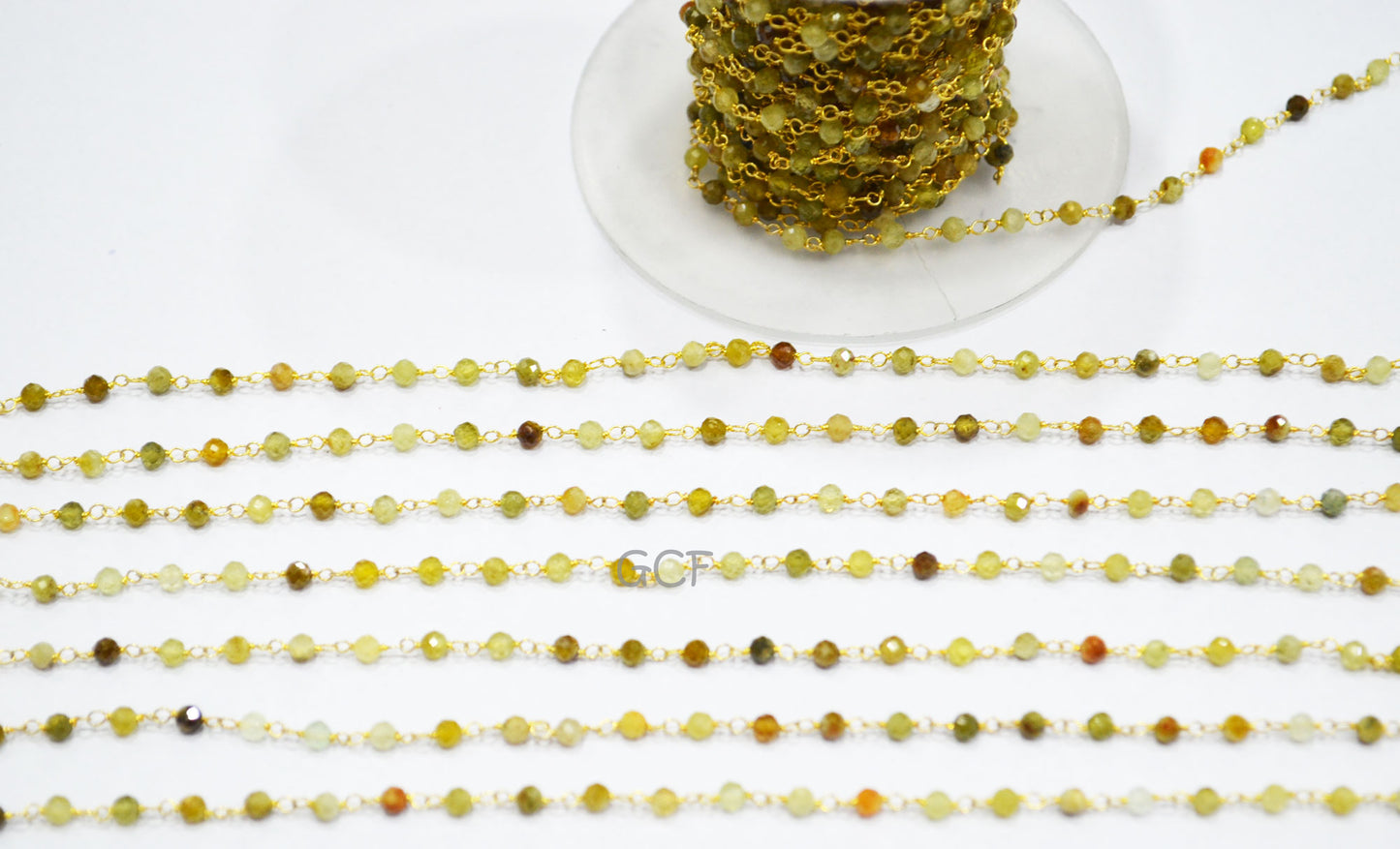 Grossular Garnet Faceted Round Shape Rosary Beaded Chain , Grossular Garnet Round Shape Wire Wrapped Chain , 3 mm , RB-6992