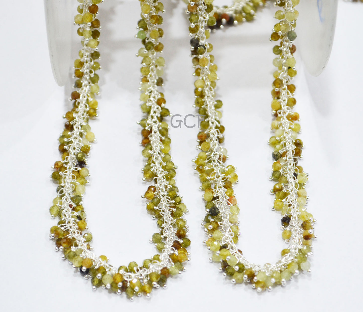 Grossular Garnet Faceted Round Shape Angoori Cluster Chain , Grossular Garnet Round Shape Grape Chain , 3 mm , RB-6993