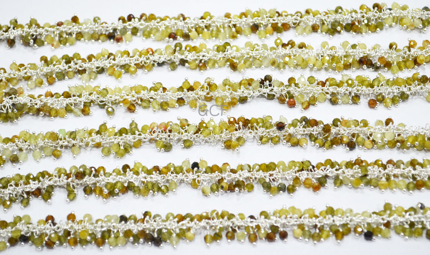 Grossular Garnet Faceted Round Shape Angoori Cluster Chain , Grossular Garnet Round Shape Grape Chain , 3 mm , RB-6993