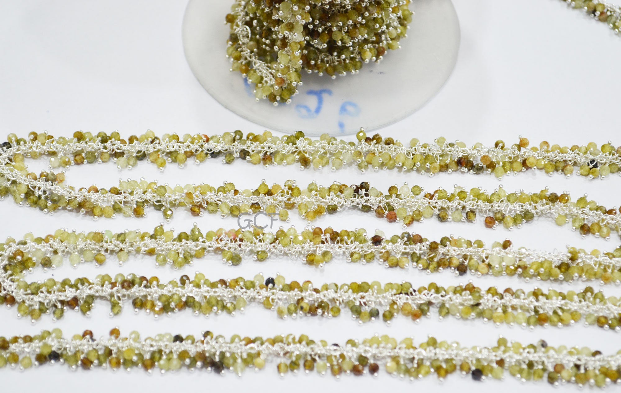 Grossular Garnet Faceted Round Shape Angoori Cluster Chain , Grossular Garnet Round Shape Grape Chain , 3 mm , RB-6993