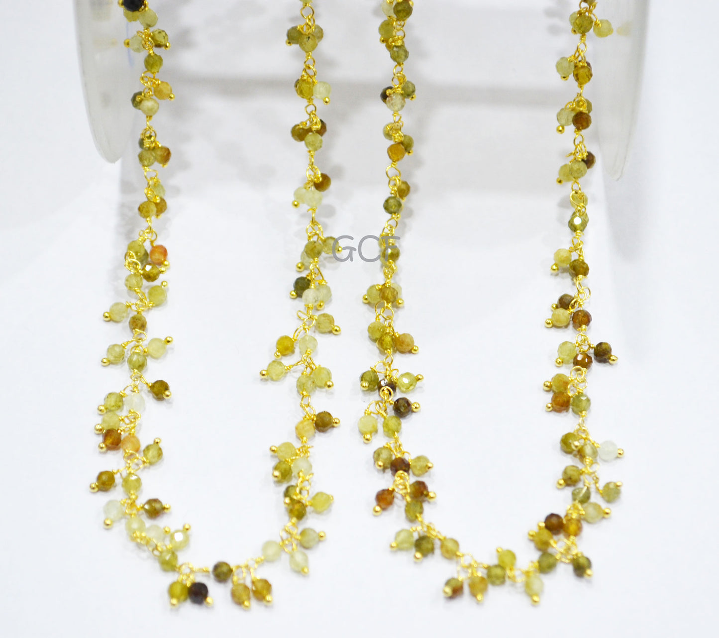 Grossular Garnet Faceted Round Shape Cluster Chain , Grossular Garnet Round Shape Dangling Chain , 3 mm , RB-6994