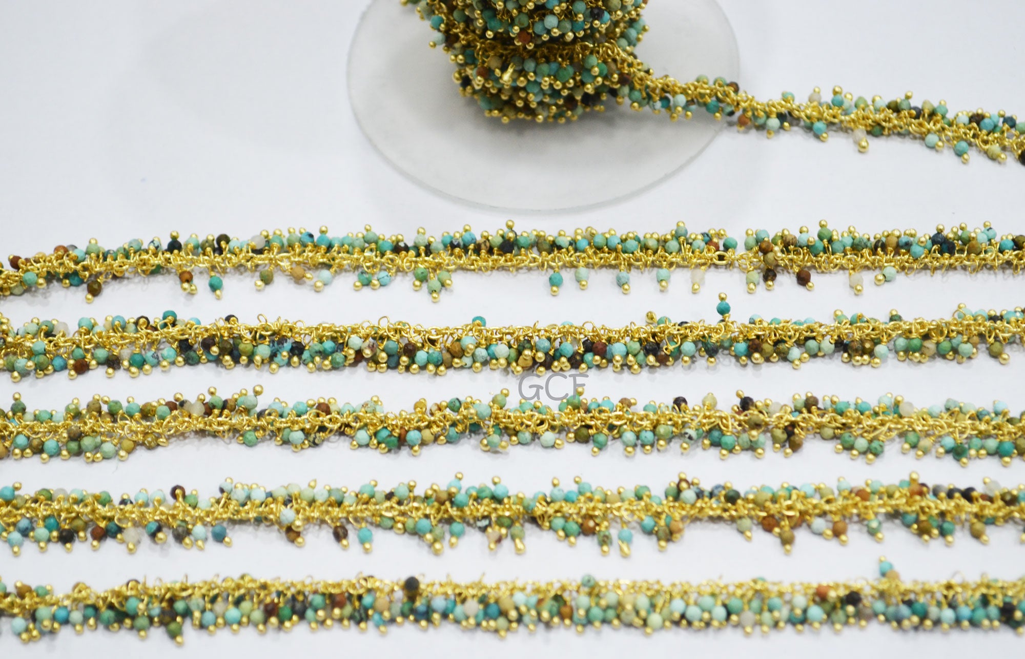 Arizona Turquoise Faceted Round Shape Angoori Cluster Chain , Arizona Turquoise Round Grape Chain , 2 - 2.50 mm , RB-6995
