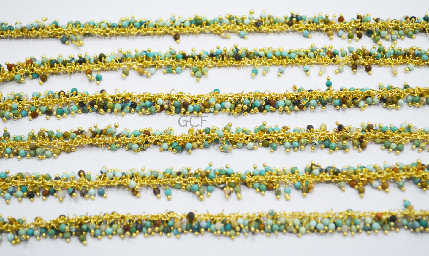 Arizona Turquoise Faceted Round Shape Angoori Cluster Chain , Arizona Turquoise Round Grape Chain , 2 - 2.50 mm , RB-6995