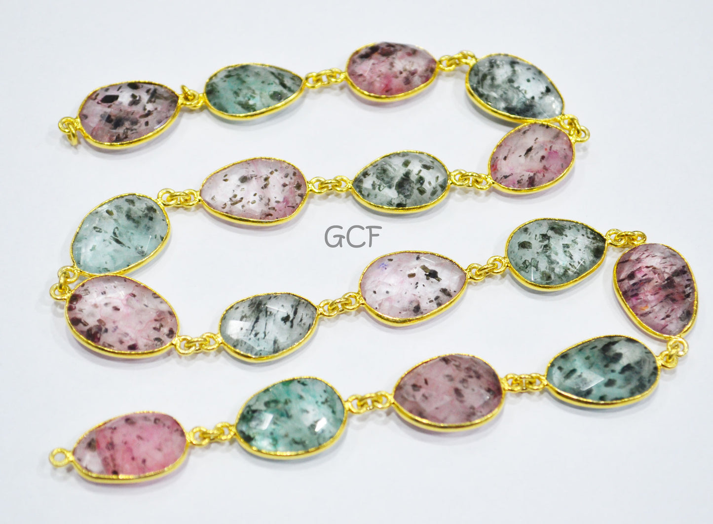 Strawberry Dot Rutile Faceted Slice Shape Connector Chain , Strawberry Dot Rutile Bezel Link Chain , 14 - 17 mm , RB-6996