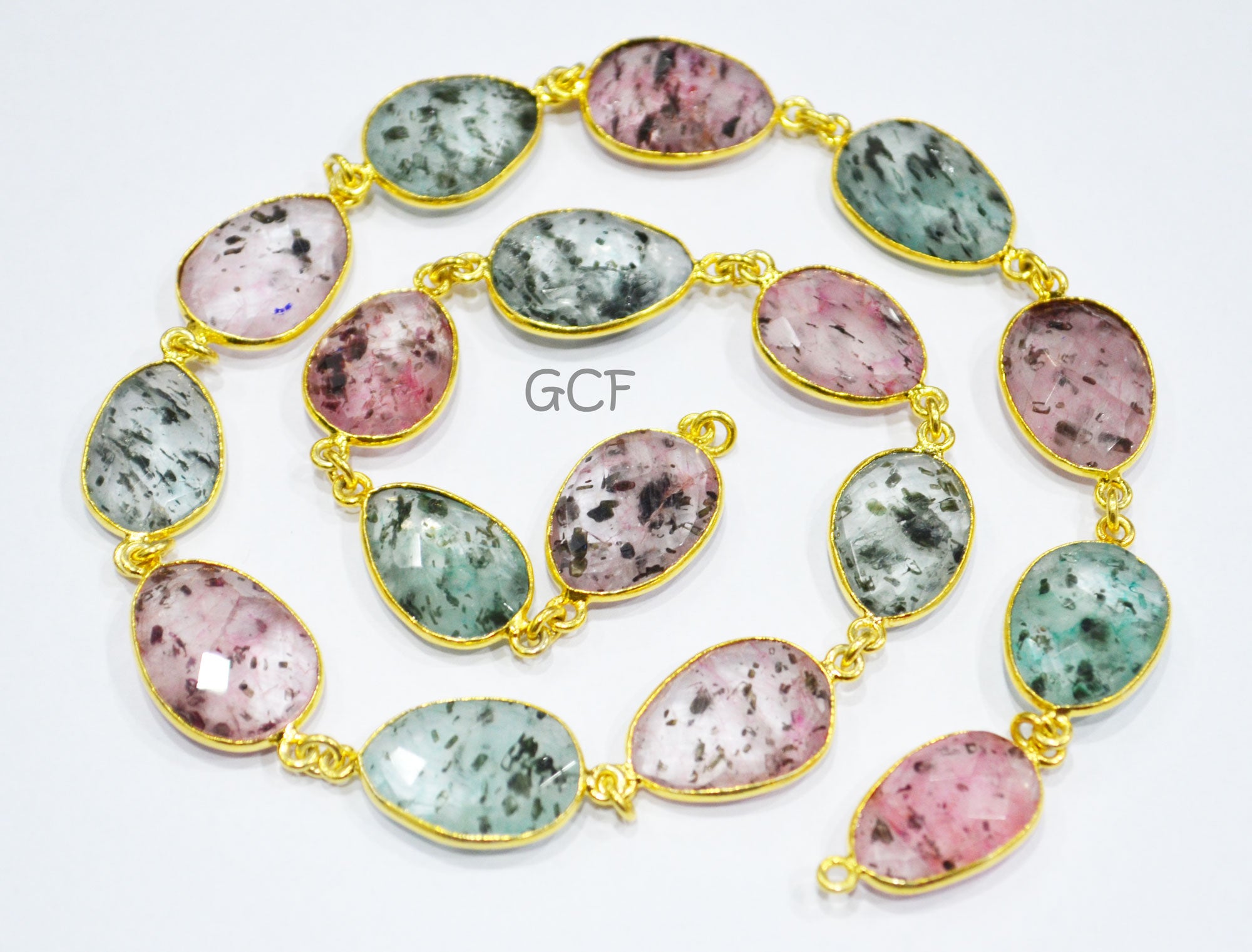 Strawberry Dot Rutile Faceted Slice Shape Connector Chain , Strawberry Dot Rutile Bezel Link Chain , 14 - 17 mm , RB-6996