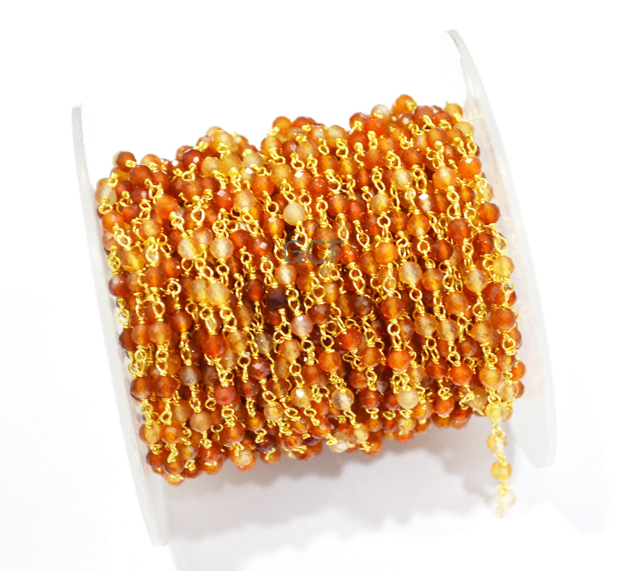 Shaded Hessonite Faceted Round Shape Rosary Beaded Chain , Shaded Hessonite Round Shape Wire Wrapped Chain , 3 mm , RB-6998
