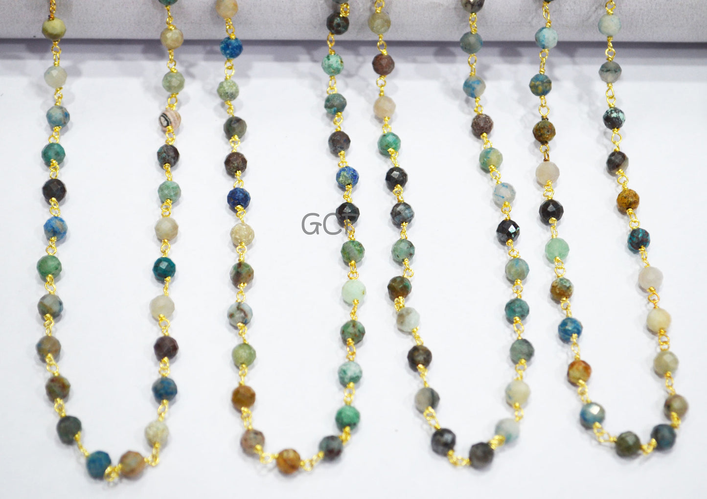 Chrysocolla Faceted Round Shape Rosary Beaded Chain , Chrysocolla Round Shape Wire Wrapped Chain , 5 mm , RB-6999