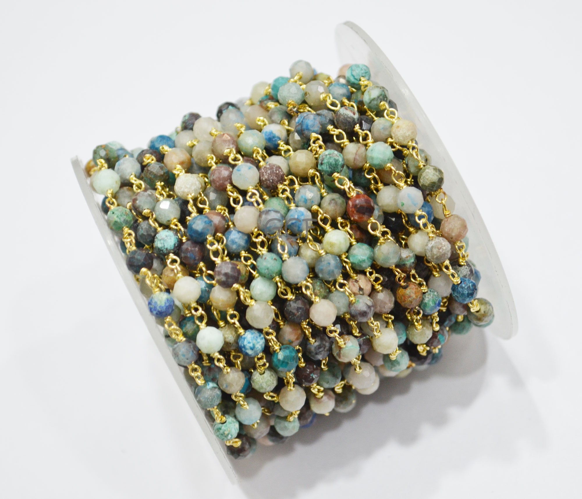 Chrysocolla Faceted Round Shape Rosary Beaded Chain , Chrysocolla Round Shape Wire Wrapped Chain , 5 mm , RB-6999