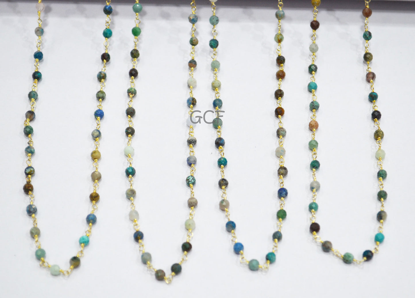Chrysocolla Faceted Round Shape Rosary Beaded Chain , Chrysocolla Round Shape Wire Wrapped Chain , 3 mm , RB-7000