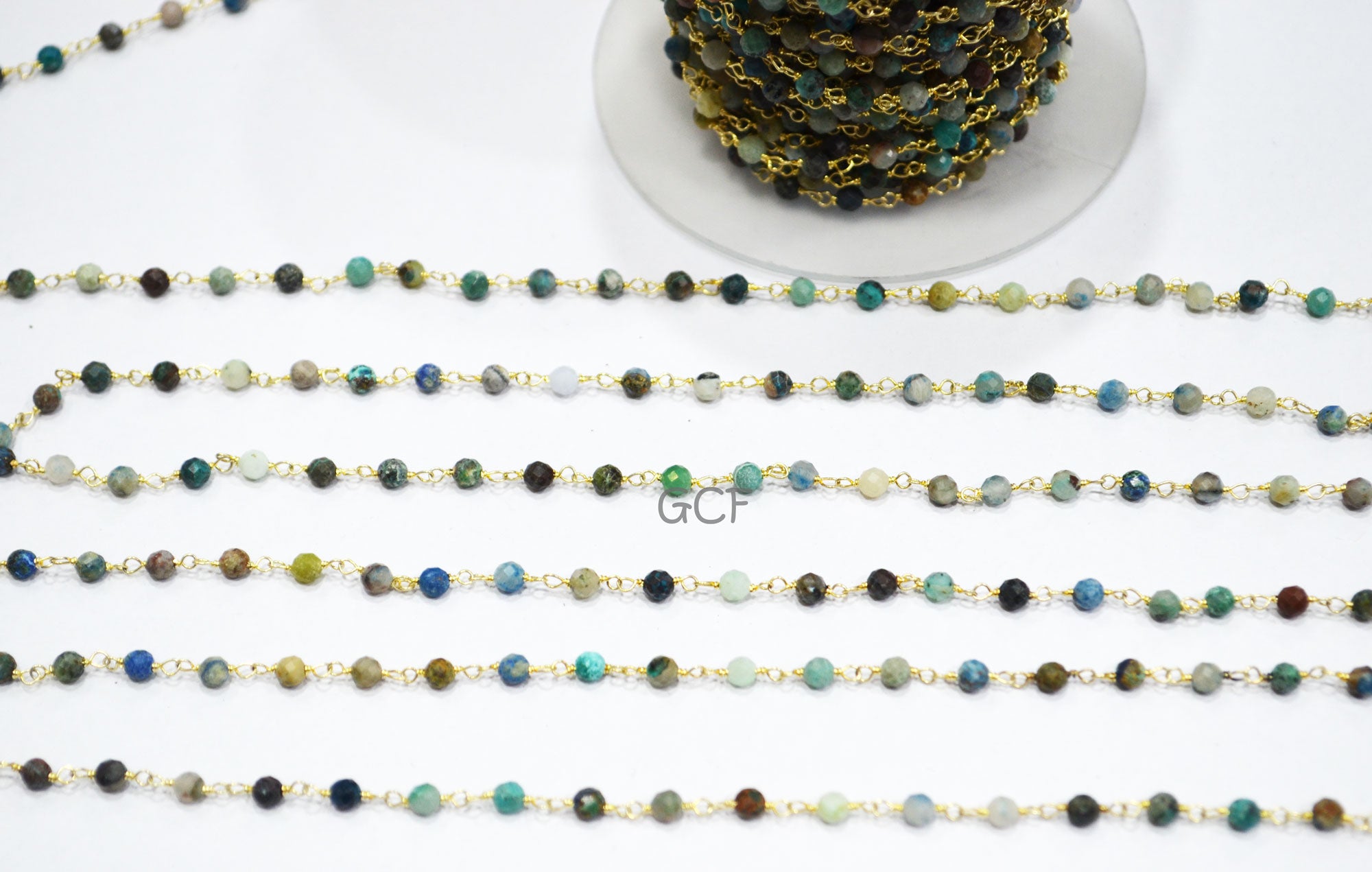 Chrysocolla Faceted Round Shape Rosary Beaded Chain , Chrysocolla Round Shape Wire Wrapped Chain , 3 mm , RB-7000
