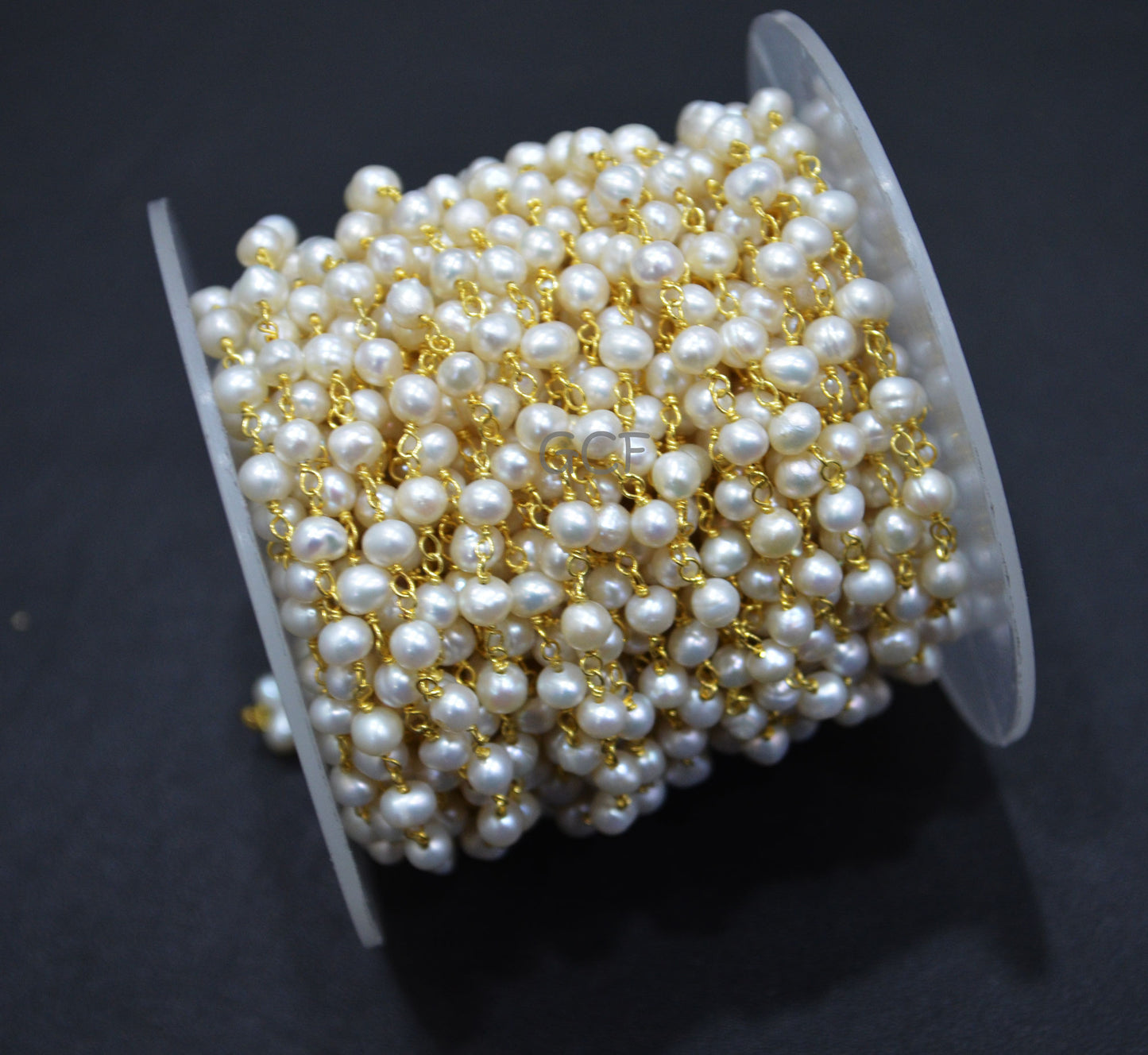 Natural Fresh Water Pearl Smooth Rondelle Shape Rosary Beaded Chain , Fresh Water Pearl Wire Wrapped Chain , 4 mm , RB-7001