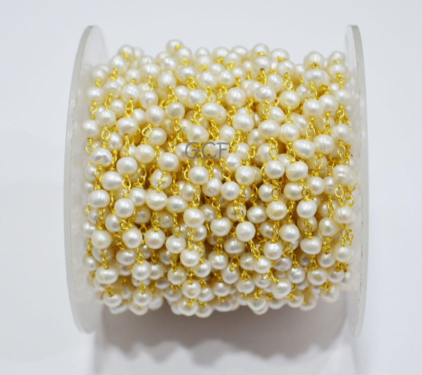 Natural Fresh Water Pearl Smooth Rondelle Shape Rosary Beaded Chain , Fresh Water Pearl Wire Wrapped Chain , 4 mm , RB-7001