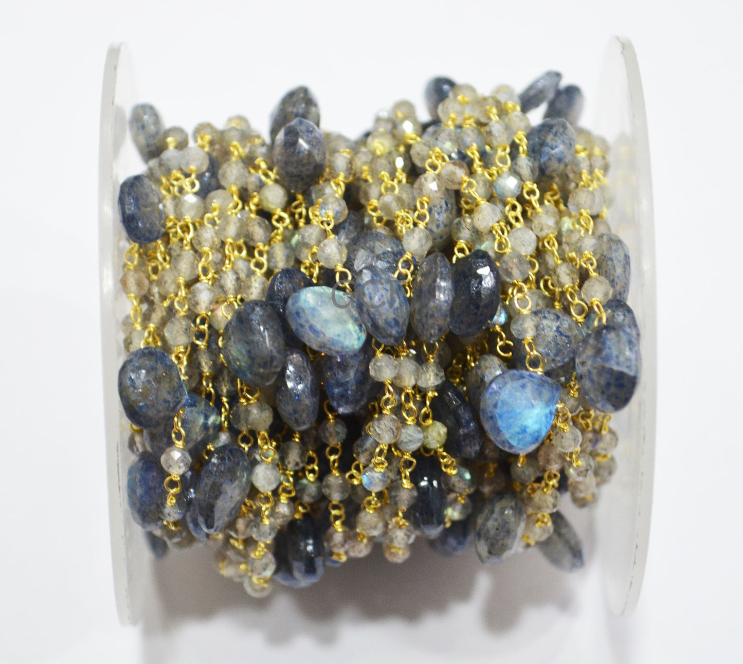 Labradorite Faceted Round Shape Rosary Beaded Chain , Labradorite Faceted Heart Shape Wire Wrapped Chain , 3 mm , 7002