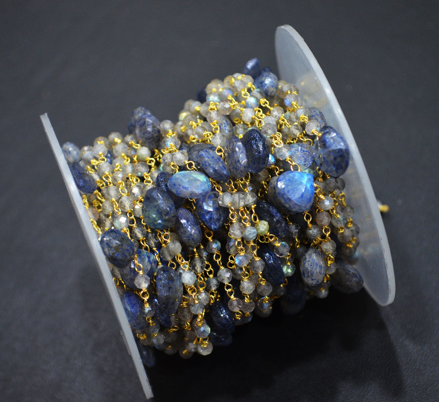 Labradorite Faceted Round Shape Rosary Beaded Chain , Labradorite Faceted Heart Shape Wire Wrapped Chain , 3 mm , 7002