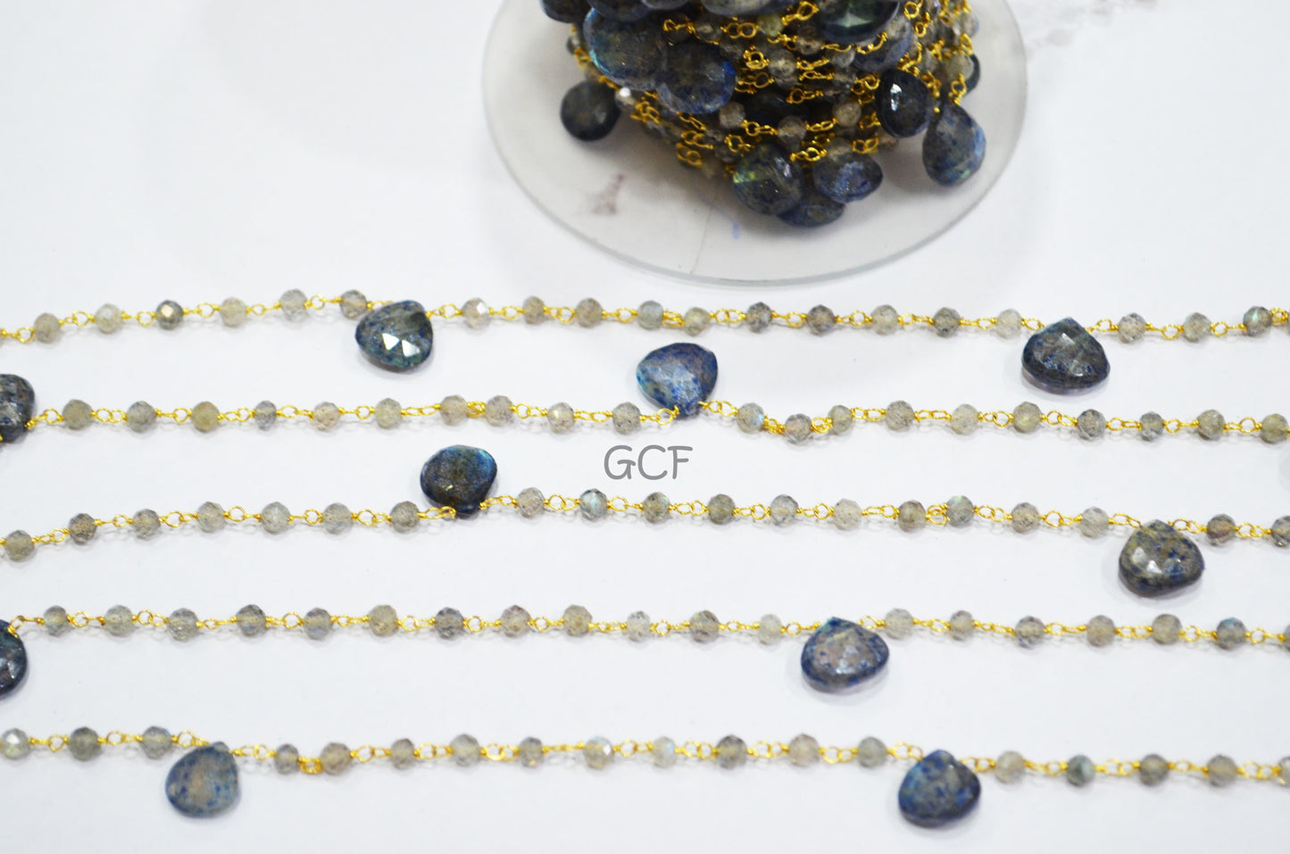 Labradorite Faceted Round Shape Rosary Beaded Chain , Labradorite Faceted Heart Shape Wire Wrapped Chain , 3 mm , 7002