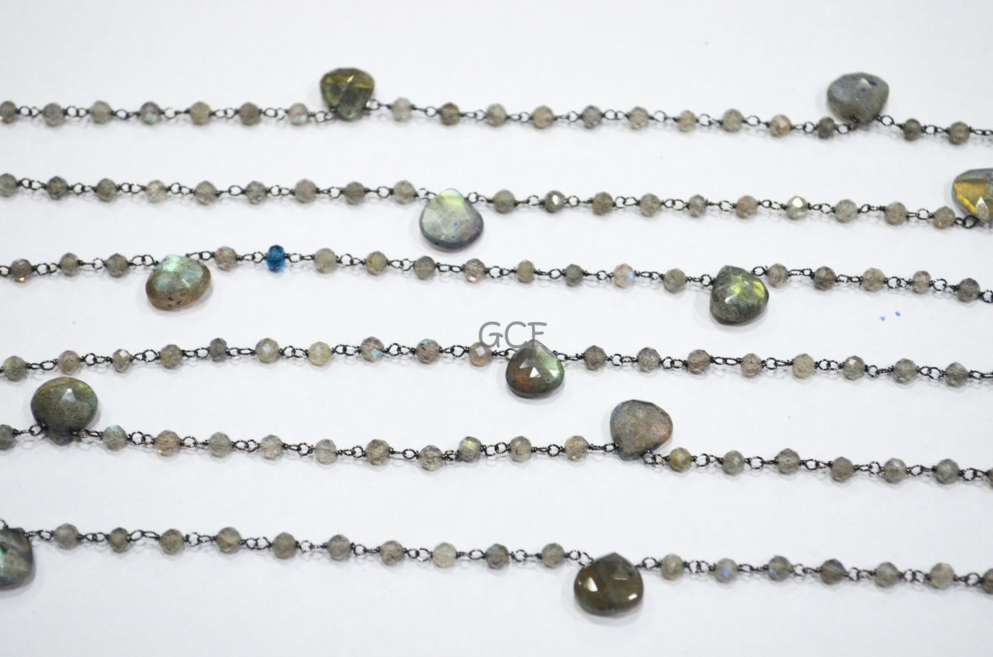 Labradorite Faceted Round Shape Rosary Beaded Chain , Labradorite Faceted Heart Shape Wire Wrapped Chain , 3 mm , 7002