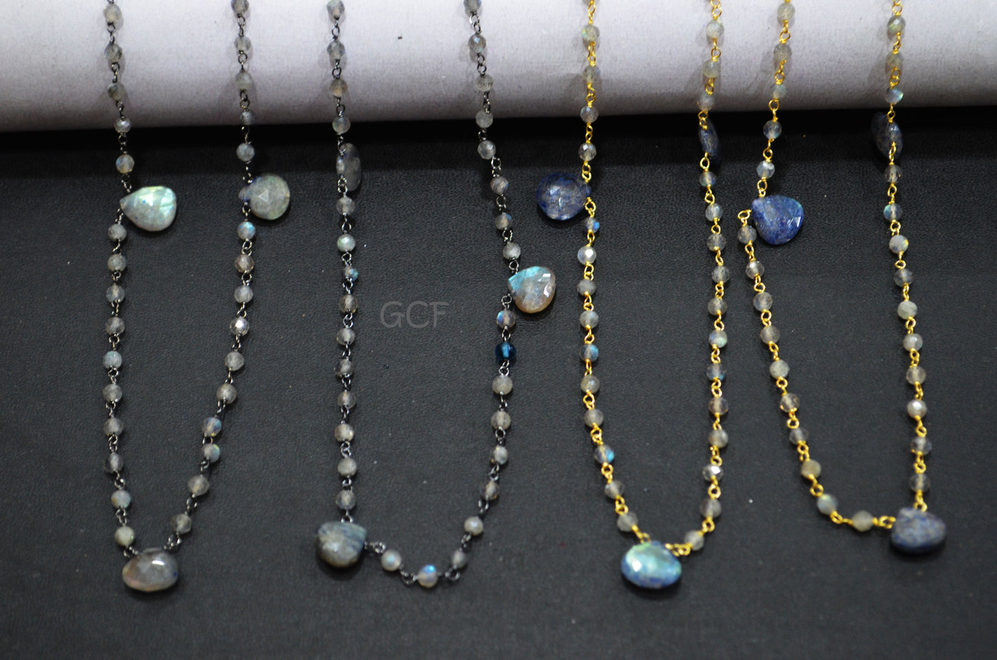 Labradorite Faceted Round Shape Rosary Beaded Chain , Labradorite Faceted Heart Shape Wire Wrapped Chain , 3 mm , 7002