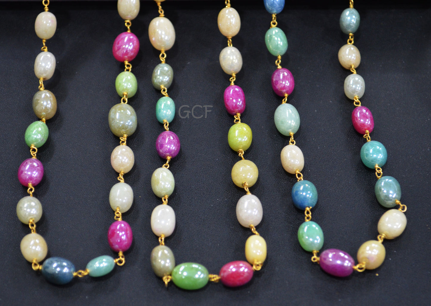 Mystic Multi Natural Quartz Oval Shape Rosary Chain , Dyed Natural Quartz Smooth Wire Wrapped Chain , 7x10 - 8x12 mm , 7003