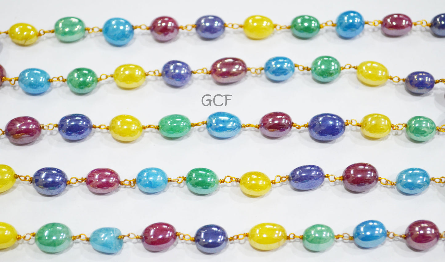 Mystic Multi Natural Quartz Oval Shape Rosary Chain , Dyed Natural Quartz Smooth Wire Wrapped Chain , 8x9 - 9x12 mm , 7004