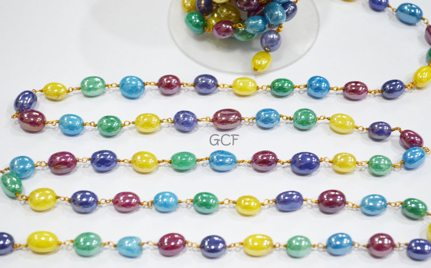 Mystic Multi Natural Quartz Oval Shape Rosary Chain , Dyed Natural Quartz Smooth Wire Wrapped Chain , 8x9 - 9x12 mm , 7004