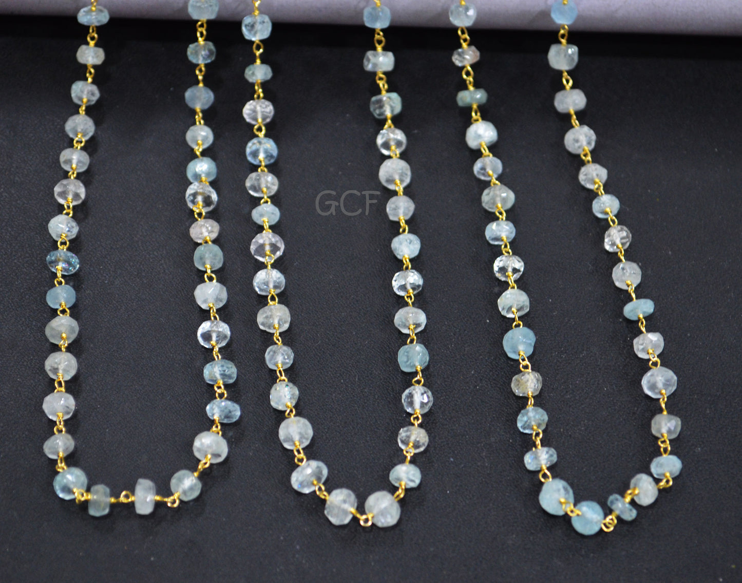 Natural Aquamarine Rondelle Rosary Beaded Chain , Aquamarine Faceted Rondelle Shape Wire Wrapped Chain , 5 - 5.50 mm ,RB-7005
