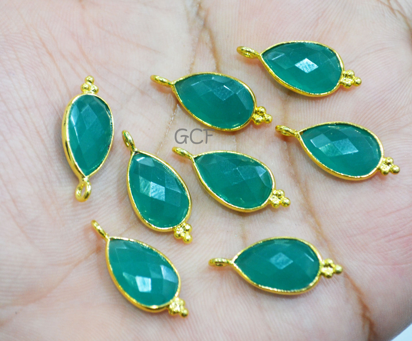 Green Onyx Faceted Pear Shape Connector , Green Onyx Single Bail Pear Shape Bezel Connector , Sold By Piece , 9x22 mm , RB-7008