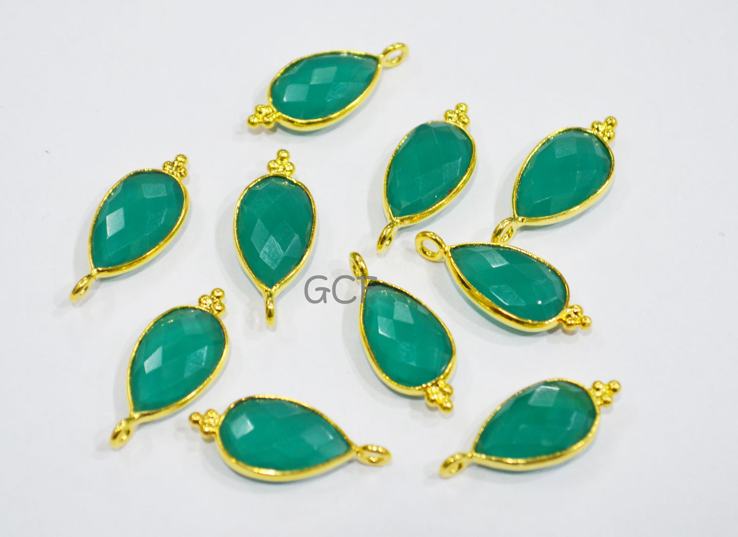 Green Onyx Faceted Pear Shape Connector , Green Onyx Single Bail Pear Shape Bezel Connector , Sold By Piece , 9x22 mm , RB-7008