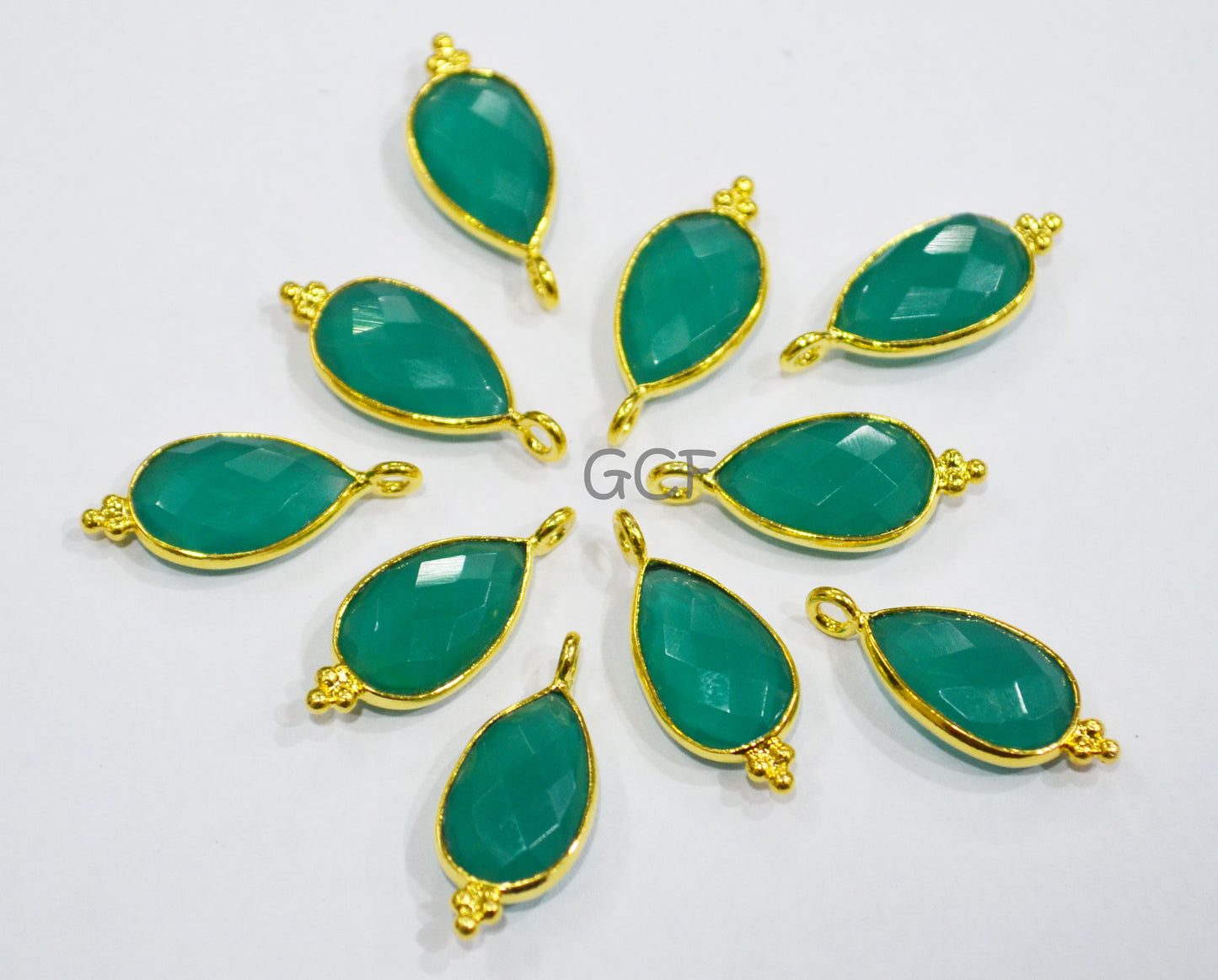 Green Onyx Faceted Pear Shape Connector , Green Onyx Single Bail Pear Shape Bezel Connector , Sold By Piece , 9x22 mm , RB-7008