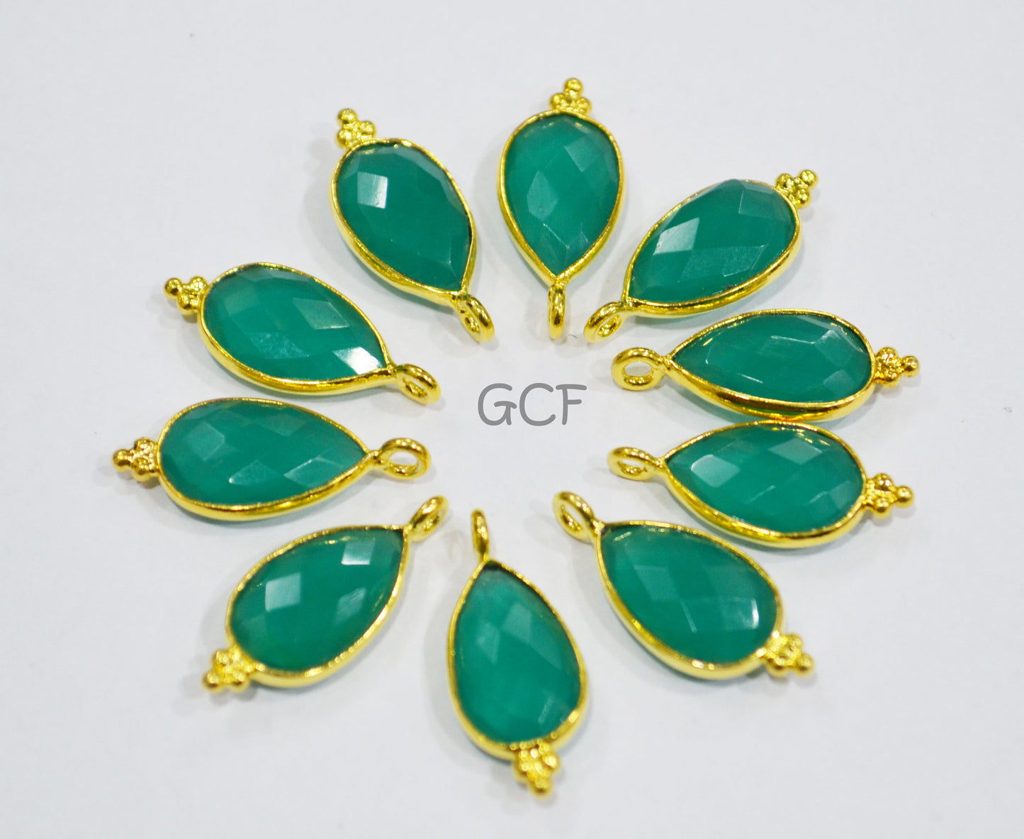 Green Onyx Faceted Pear Shape Connector , Green Onyx Single Bail Pear Shape Bezel Connector , Sold By Piece , 9x22 mm , RB-7008
