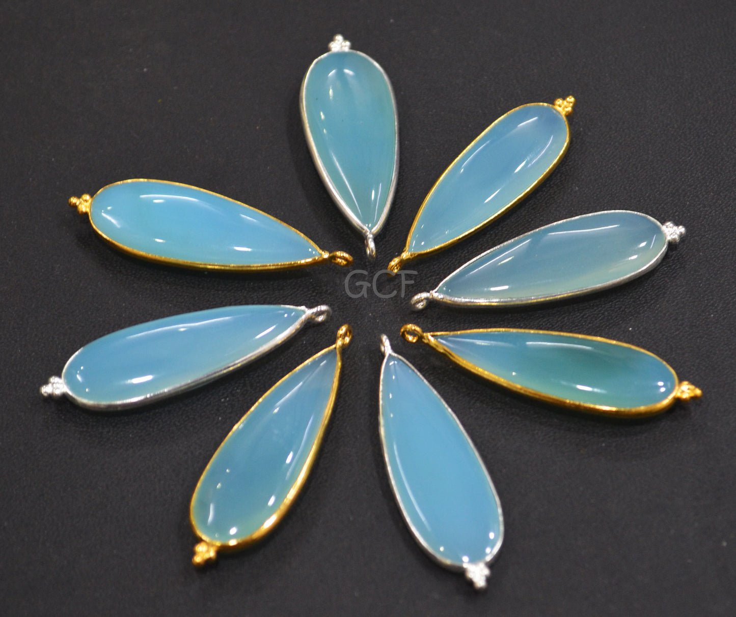 Aqua Chalcedony Smooth Pear Shape Single Bail Connector , Aqua Chalcedony Bezel Connector , Sold By Piece , 14x35 - 15x36 mm , RB-7009