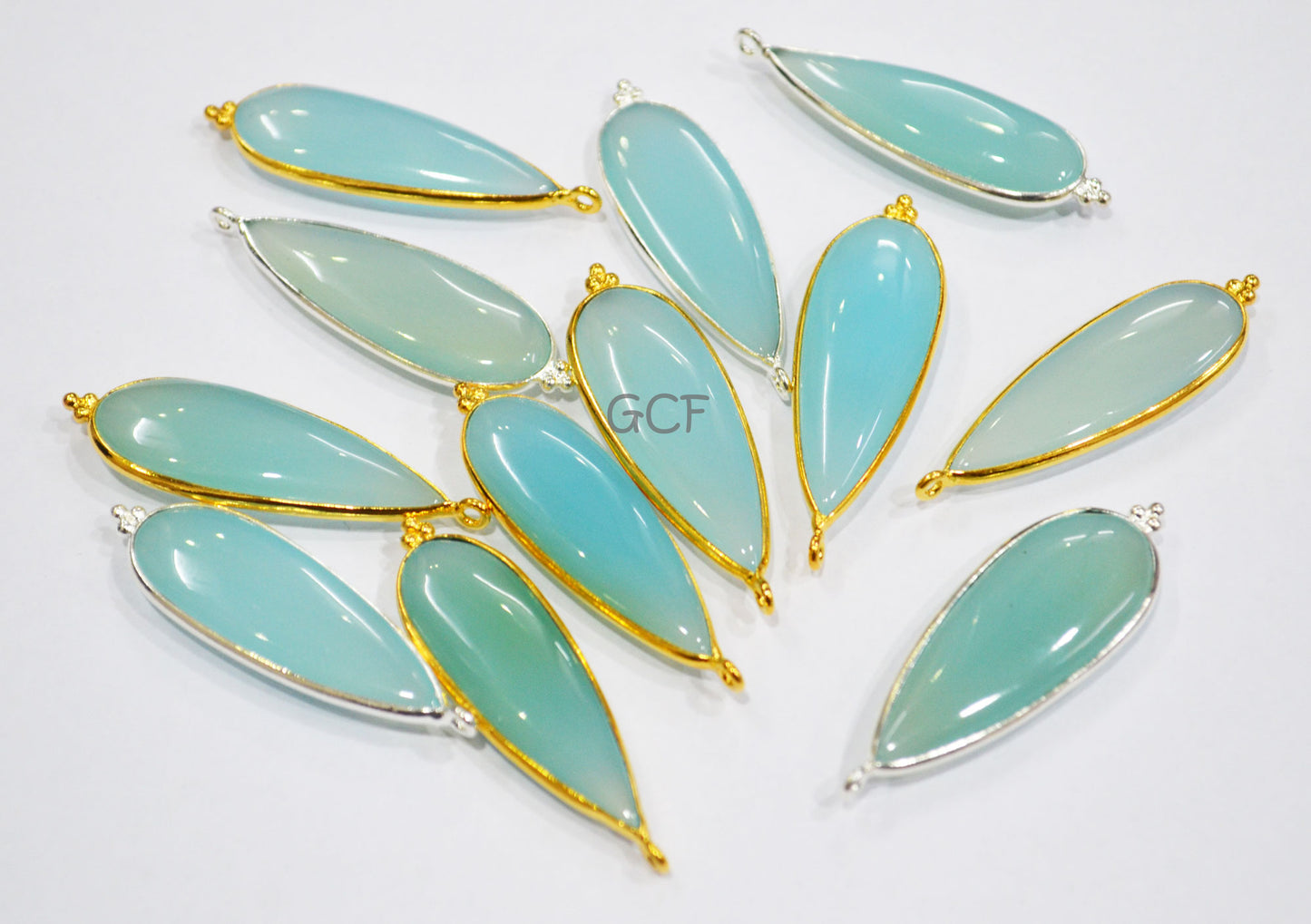 Aqua Chalcedony Smooth Pear Shape Single Bail Connector , Aqua Chalcedony Bezel Connector , Sold By Piece , 14x35 - 15x36 mm , RB-7009