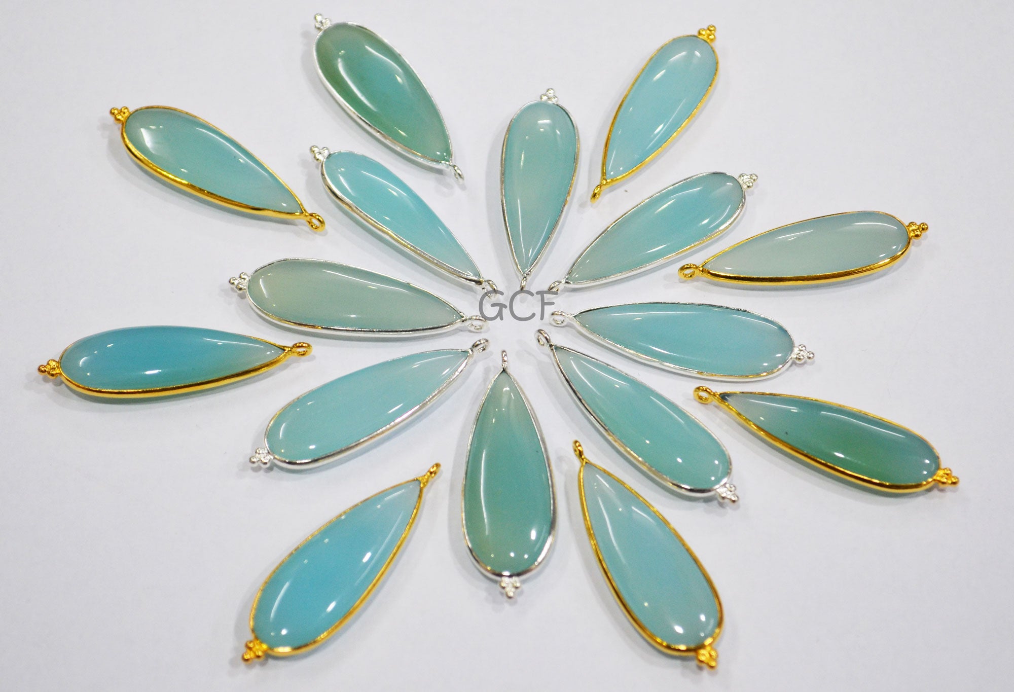 Aqua Chalcedony Smooth Pear Shape Single Bail Connector , Aqua Chalcedony Bezel Connector , Sold By Piece , 14x35 - 15x36 mm , RB-7009