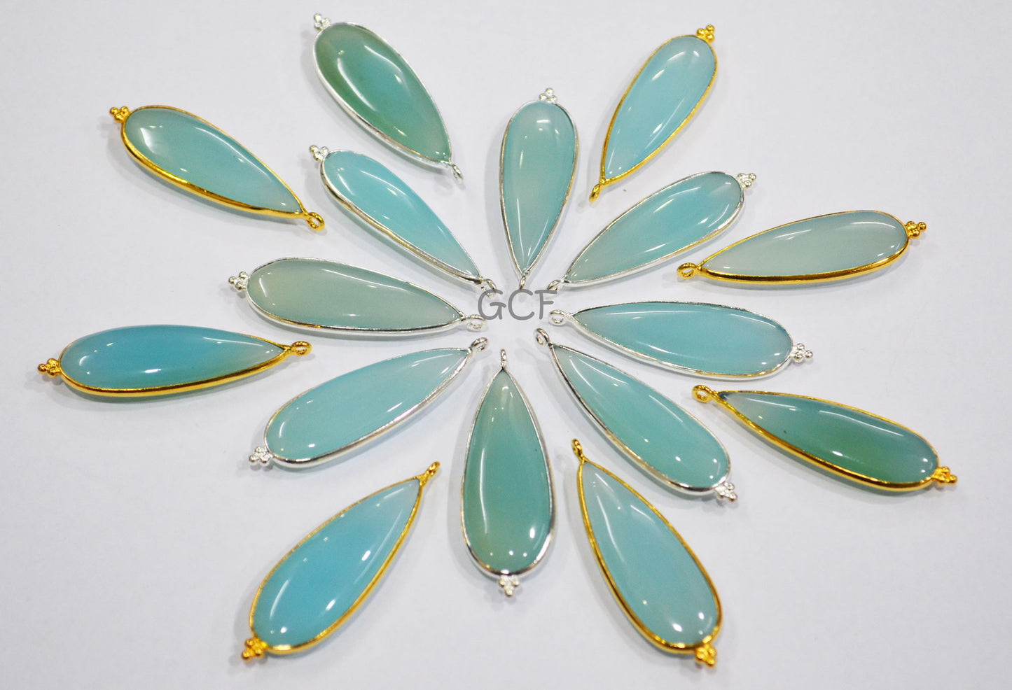 Aqua Chalcedony Smooth Pear Shape Single Bail Connector , Aqua Chalcedony Bezel Connector , Sold By Piece , 14x35 - 15x36 mm , RB-7009