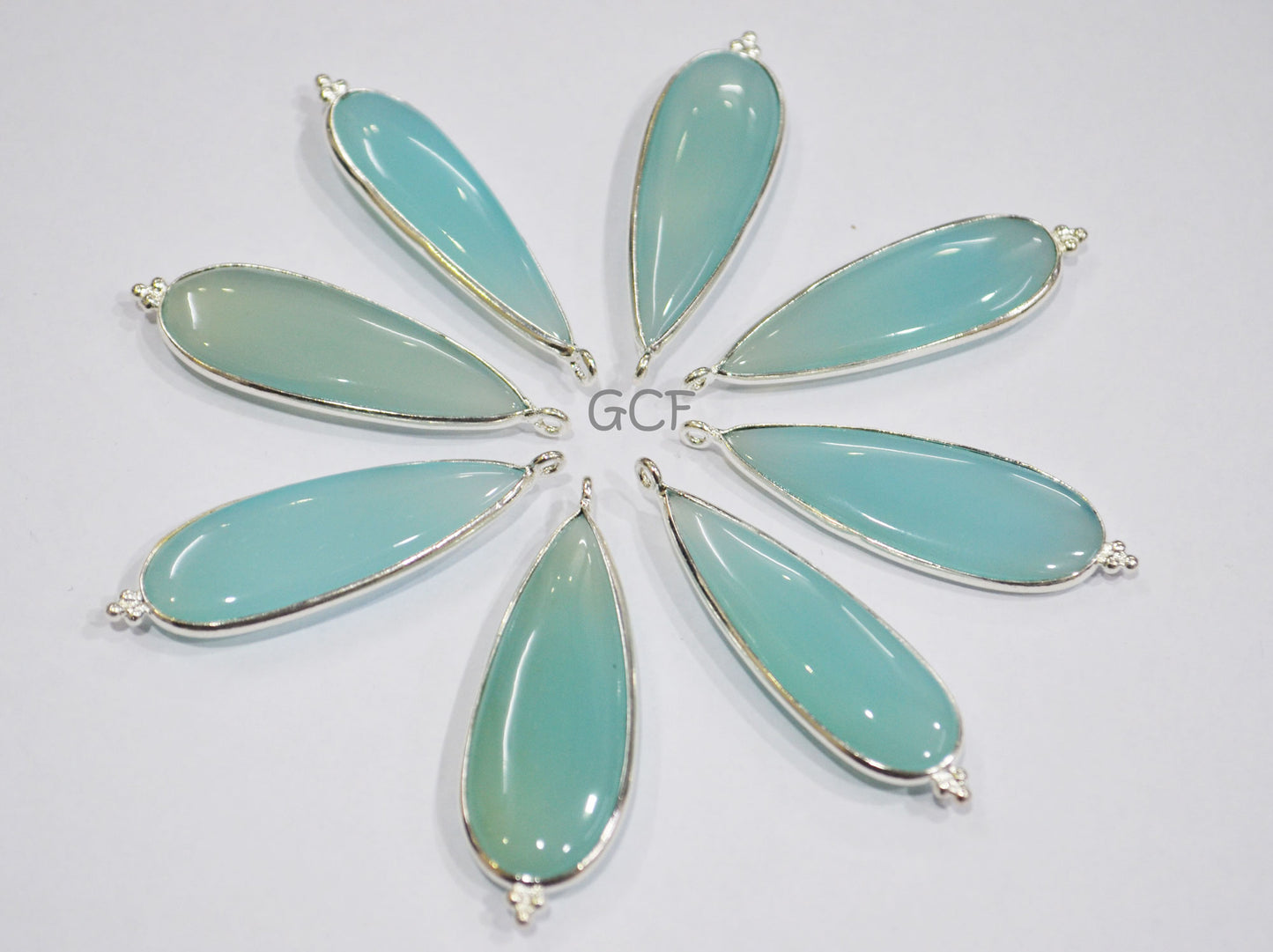 Aqua Chalcedony Smooth Pear Shape Single Bail Connector , Aqua Chalcedony Bezel Connector , Sold By Piece , 14x35 - 15x36 mm , RB-7009