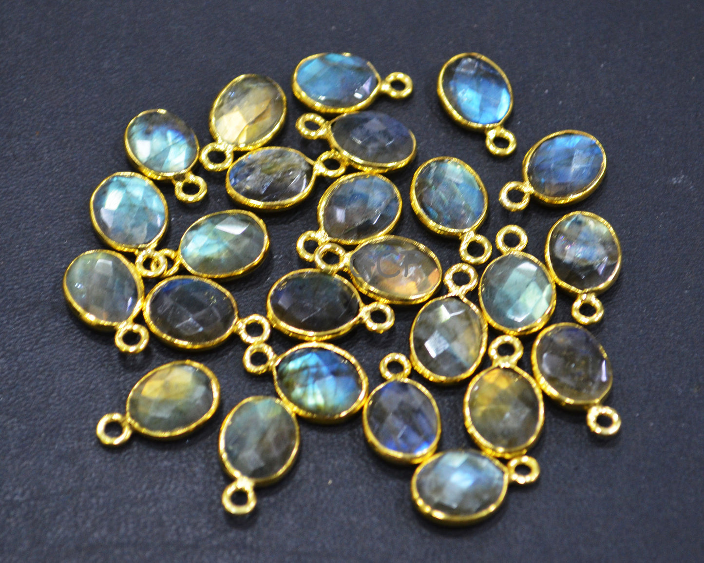 Labradorite Faceted Oval Shape Connector , Labradorite Oval Shape Single Bail Bezel Connector , Sold By Piece , 9x12 mm , RB-7013