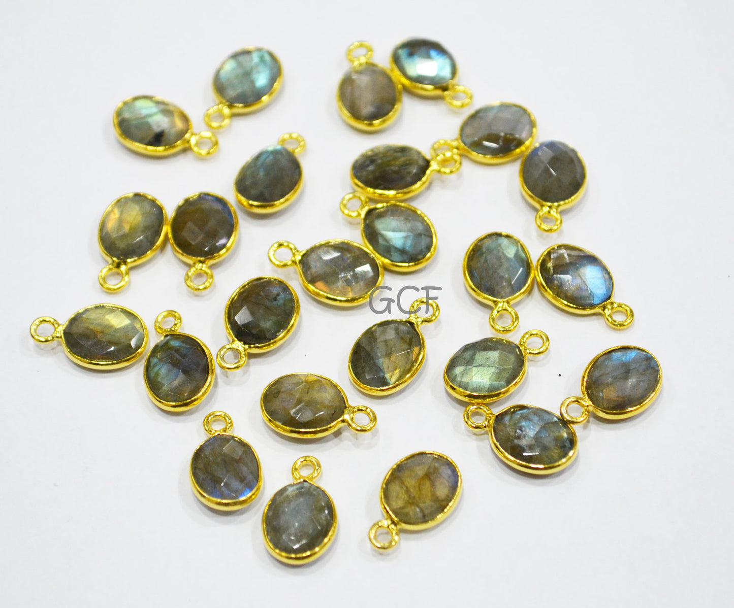 Labradorite Faceted Oval Shape Connector , Labradorite Oval Shape Single Bail Bezel Connector , Sold By Piece , 9x12 mm , RB-7013