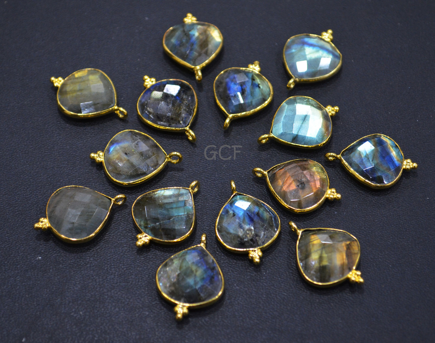 Labradorite Faceted Heart Shape Connector , Labradorite Heart Shape Single Bail Bezel Connector , Sold By Piece , 15x15 mm , RB-7014