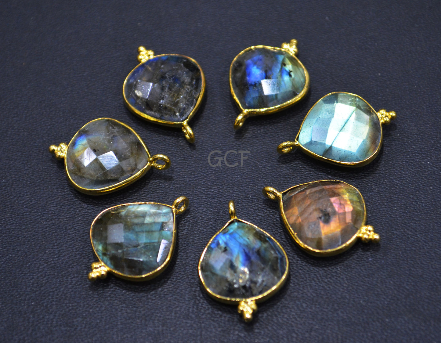 Labradorite Faceted Heart Shape Connector , Labradorite Heart Shape Single Bail Bezel Connector , Sold By Piece , 15x15 mm , RB-7014