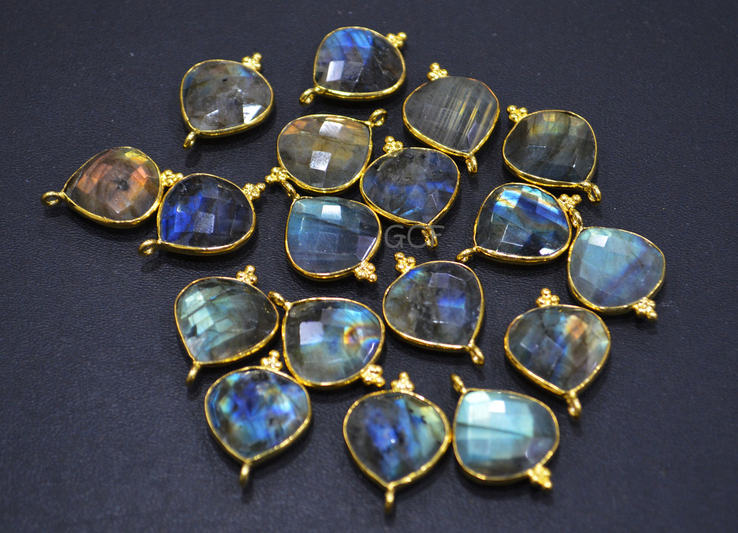 Labradorite Faceted Heart Shape Connector , Labradorite Heart Shape Single Bail Bezel Connector , Sold By Piece , 15x15 mm , RB-7014