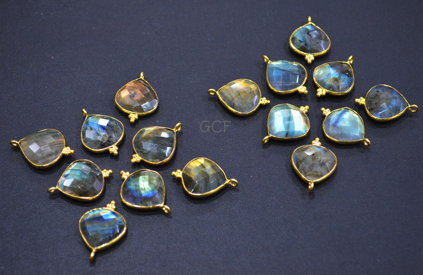 Labradorite Faceted Heart Shape Connector , Labradorite Heart Shape Single Bail Bezel Connector , Sold By Piece , 15x15 mm , RB-7014