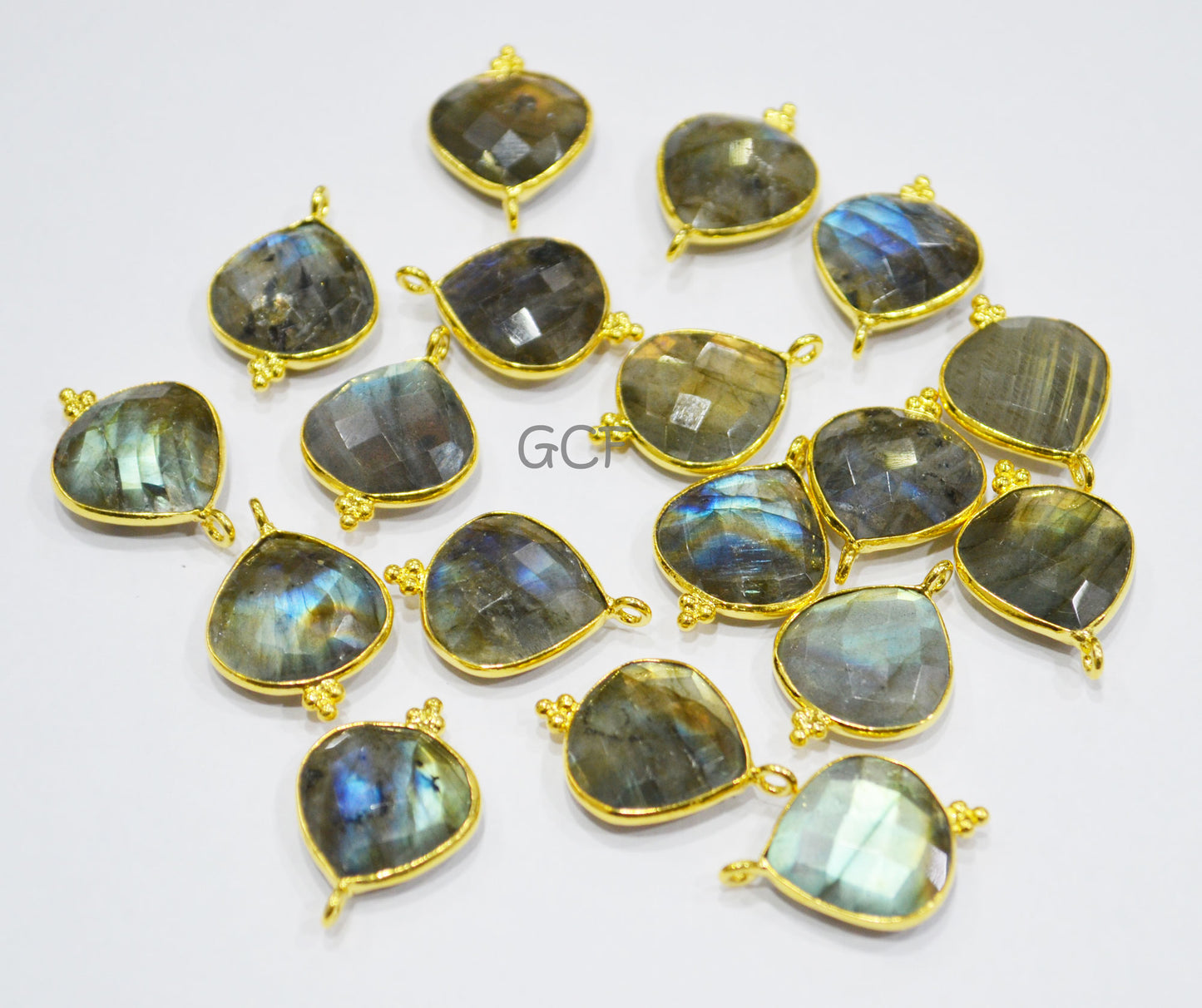 Labradorite Faceted Heart Shape Connector , Labradorite Heart Shape Single Bail Bezel Connector , Sold By Piece , 15x15 mm , RB-7014