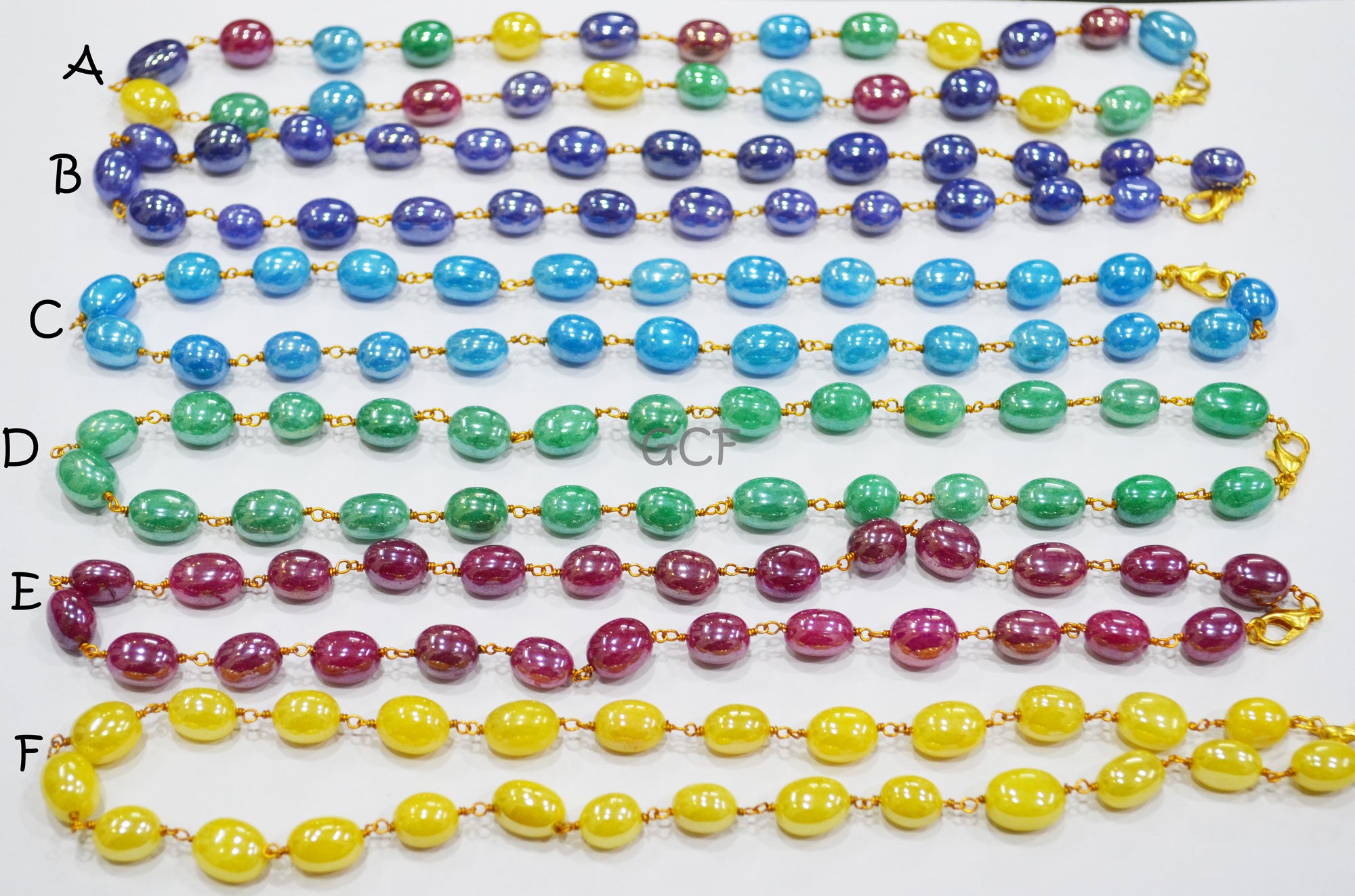 Mystic Multi Natural Quartz Oval Shape Necklace ,Dyed Natural Quartz Smooth Wire Wrapped Necklace With Lobster Lock ,16" , 8x9-9x12 mm ,7015