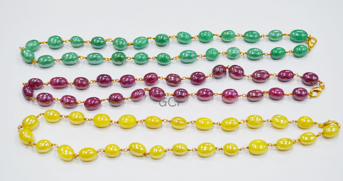 Mystic Multi Natural Quartz Oval Shape Necklace ,Dyed Natural Quartz Smooth Wire Wrapped Necklace With Lobster Lock ,16" , 8x9-9x12 mm ,7015